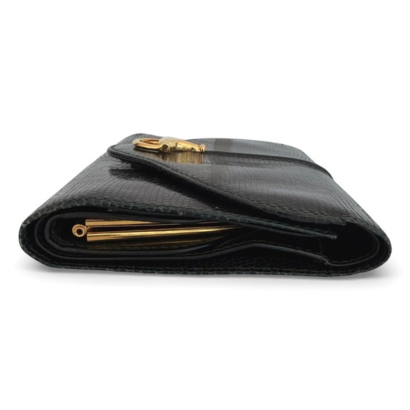 Gucci Vintage GG Kiss Lock Coin Purse Wallet Black Embossed Leather Crest Italy - Picture 6 of 13